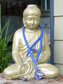 Buda with stethoscope